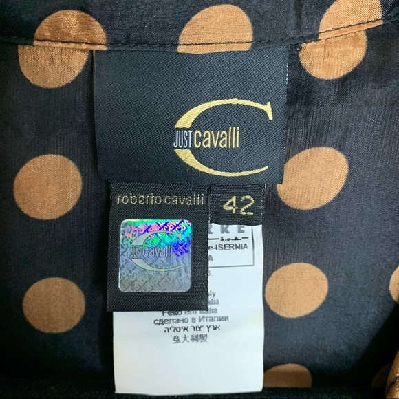 Just Cavalli Roberto Cavalli Silk Ruffle Polka Dot Button Down Blouse Y2K - Picture 5 of 8